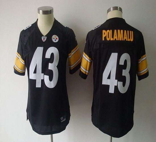 Steelers #43 Troy Polamalu Black Women's Team Color Stitched NFL Jersey